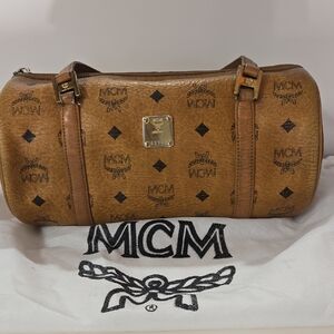 MCM Tan Logo Barrel Bag